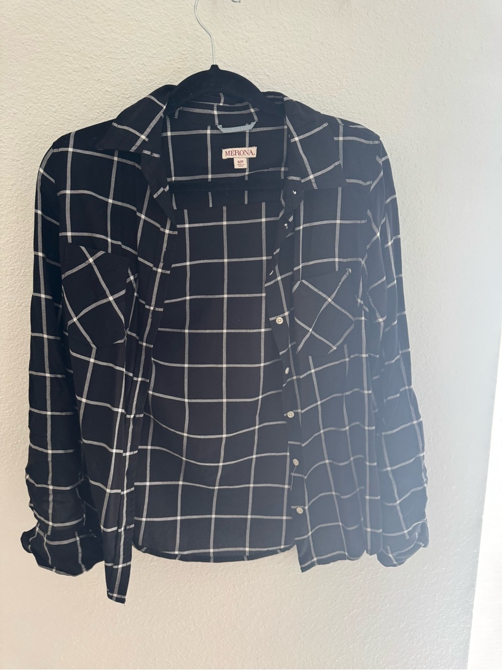 Merona Black Windowpane Plaid Button-Down Shirt